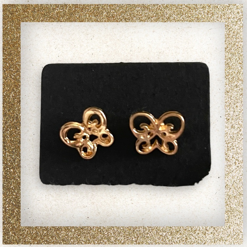 New 9k Gold Handmade Bohemian Minimalist Butterfly Stud Earrings - Picture 7 of 7